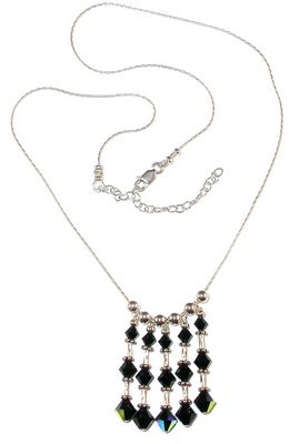 Jet Black fringe swarovski crystal prom wedding jewelry sterling silver necklace