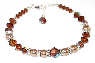 bronze pearls smoked topaz brown crystals smoked topaz swarovski crystals sterling silver  bracelet