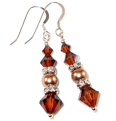 brown & bronze earrings smoked topaz earrings sterling silver swarovski austrian crystals, swarovski crystals & pearls prom wedding jewelry, clip-on pierced earrings