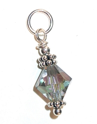 dangling swarovski crystal black diamond grayish black silver grey crystal sterling silver charm, charm for charm bracelet or necklace