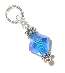 dangling swarovski crystal  Capri Blue crystal sterling silver charm, charm for charm bracelet or necklace