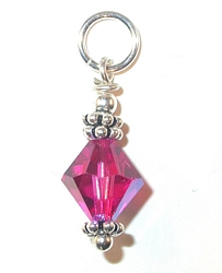 dangling swarovski crystal  fuchsia fushia  fucshia crystal sterling silver charm, charm for charm bracelet or necklace