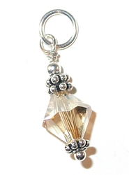 dangling swarovski crystal  Golden Shadow crystal sterling silver charm, charm for charm bracelet or necklace