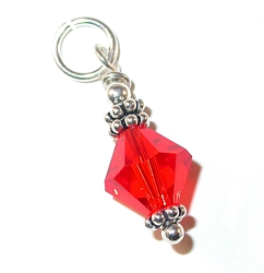 dangling swarovski crystal hyacinth orange red crystal sterling silver charm, charm for charm bracelet or necklace