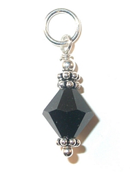 dangling swarovski crystal  Jet Black crystal sterling silver charm, charm for charm bracelet or necklace