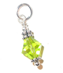 dangling swarovski crystal  lime light olivine crystal sterling silver charm,  charm for charm bracelet or necklace