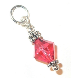 dangling swarovski crystal  Padparadscha rosy coral crystal sterling silver charm, charm for charm bracelet or necklace