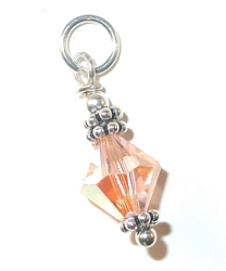 dangling swarovski crystal  Light Peach crystal sterling silver charm, charm for charm bracelet or necklace