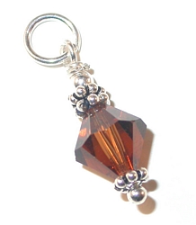 dangling swarovski crystal Smoked Topaz Brown Smokey Topaz smoky topaz crystal sterling silver charm, charm for charm bracelet or necklace