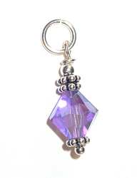 dangling swarovski crystal  tanzanite crystal sterling silver charm, charm for charm bracelet or necklace