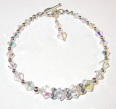 bridal jewelry wedding clear ab swarovski austrian crystals sterling silver toggle bracelet