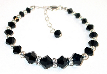 jet black bracelet child's bracelet black bracelet jet black crystal bracelet swarovski crystals sterling silver bracelet