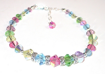 multi-colored pastel bracelet pastel crystal bracelet pastel swarovski crystals sterling silver toggle bracelet