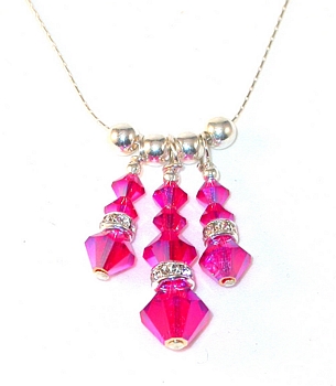 light siam AB 2x hot pink necklace hot pink swarovski crystals hot pink crystals hot pink graduated fringe necklace swarovski crystal jewelry sterling silver necklace