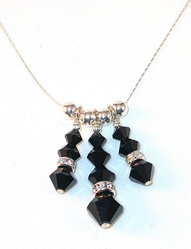 jet black necklace jet black swarovski crystals jet black crystals jet black graduated fringe necklace swarovski crystal jewelry sterling silver necklace