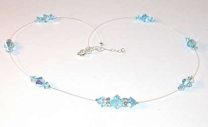 illusion floating crystals aquamarine blue aquamarine crystals aqua crystal necklace illusion neckace choker swarovski crystal wedding bridal bride jewelry sterling silver necklace