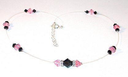 lt pink black illusion floating light pink & black light rose pink & jet black crystal necklace illusion neckace choker swarovski crystal wedding bridal bride jewelry sterling silver necklace pink necklace pink crystal necklace