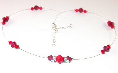 red necklace red crystal necklace illusion floating crystals 2-tone red siam light siam red light swarovski crystal wedding bridal bride jewelry sterling silver necklace