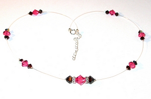 illusion floating crystals mocha brown and indian pink necklace pink and brown and pink crystals pink & brown necklace illusion neckace swarovski crystal wedding bridal bride jewelry sterling silver necklace