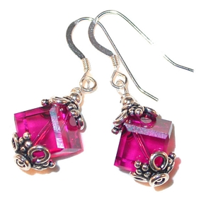 fushia fuchsia fuschia fuchsia crystals fuchsia crystal earrings deep pink earrings 5600 cubes sterling silver swarovski austrian crystals, prom wedding jewelry, clip-on pierced earrings