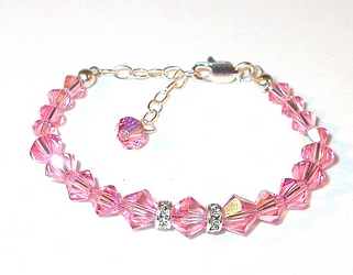 baby's bracelet newborn's bracelet newborn baby's first bracelet pink bracelet rose pink crystal bracelet pink swarovski crystals sterling silver  bracelet