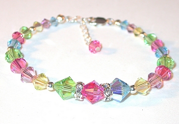 pastel bracelet child's bracelet multi-colored pastel bracelet pastel crystal bracelet pastel swarovski crystals sterling silver toggle bracelet