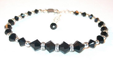 jet black bracelet black crystal bracelet black swarovski crystals sterling silver toggle bracelet