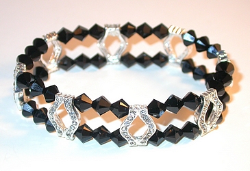 jet black bracelet jet black crystal black swarovski crystals sterling silver stretch-on bracelet