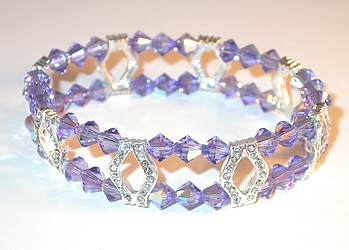 purple bracelet tanzanite purple swarovski crystals sterling silver stretch-on bracelet