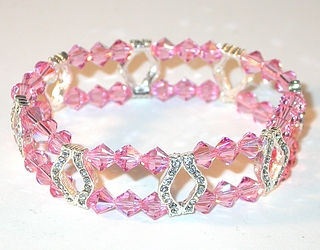 light rose pink bracelet light rose pink crystal bracelet light rose pink swarovski crystals sterling silver stretch-on bracelet