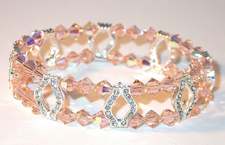 peach bracelet peach crystal bracelet peach swarovski crystals sterling silver stretch-on bracelet