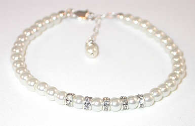 white pearls white swarovski pearl bracelet wedding bridesmaid jewelry sterling silver bracelet 