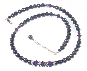 deep purple velvet swarovski crystal deep purple pearls wedding jewelry sterling silver necklace