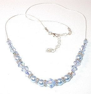 light sapphire blue crystals light blue swarovski crystal light blue pearls lt blue pearls wedding jewelry sterling silver necklace