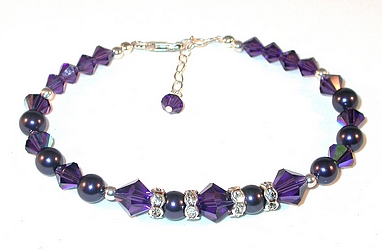 deep purple pearls purple velvet crystals swarovski crystals sterling silver  bracelet