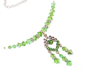 lime green peridot green neckace swarovski crystal necklace on illusion necklace