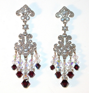 garnet and clear ab and garnet earrings bridal earrings silver clear ab and garnet chandalier swarovski crystals, prom jewelry pageant jewelry wedding jewelry