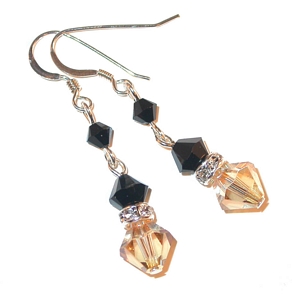 tan black & tan & black & golden shadow & black earrings sterling silver golden shadow crystals swarovski austrian crystals, prom wedding jewelry, clip-on pierced