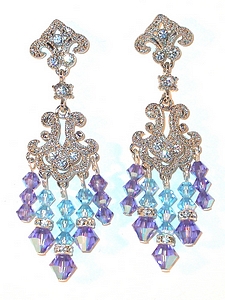 tanzanite earrings tanzanite and aqaumarine earrings and tanzanite purple & aquamarine earrings bridal chandelier swarovski crystals, prom jewelry pageant jewelry wedding jewelry