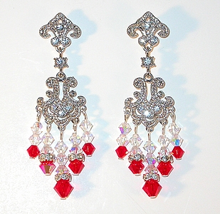 light siam red and clear ab and bright red earrings bridal earrings silver chandelier earrings swarovski crystals, prom jewelry pageant jewelry wedding jewelry