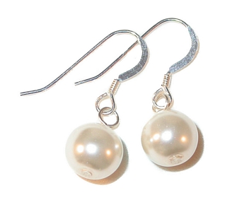 white pearls bridal wedding jewelry sterling silver swarovski pearls, prom wedding jewelry, clip-on pierced earrings