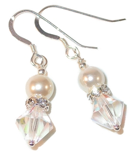 cream ivory pearls clear ab bridal wedding jewelry sterling silver swarovski austrian crystals, prom wedding jewelry, clip-on pierced earrings