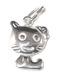 puffy puffed cat hollow, sterling silver charms, cat charm for charm bracelet or necklace