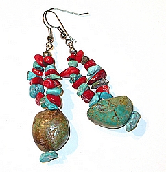 turquoise, coral, pierced earrings