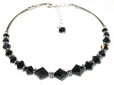 SWAROVSKI CRYSTAL ELEMENTS Bali Sterling Silver Bracelet JET BLACK 