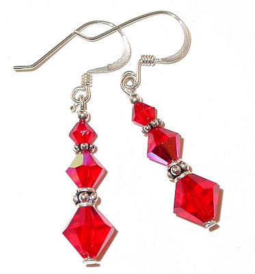 light siam bright red red christmas red swarovski crystals earrings bali sterling silver austrian crystals, prom wedding jewelry