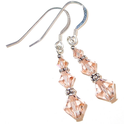 light peach swarovski crystals earrings bali sterling silver austrian crystals, prom wedding jewelry