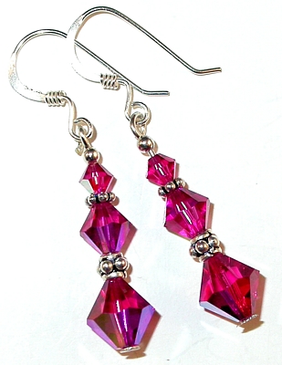 fushia fucshia fuschia hot pink magenta swarovski crystals earrings bali sterling silver austrian crystals, prom wedding jewelry