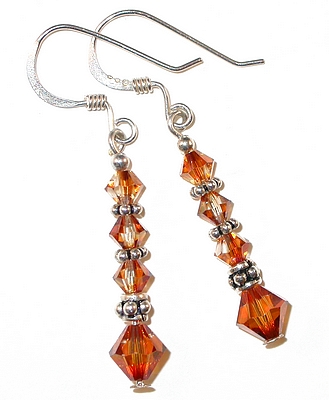 copper crystal swarovski crystals earrings bali sterling silver austrian crystals, prom wedding jewelry