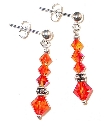 orange earrings petite dangles petite dangle earrings fire opal orange swarovski crystals earrings bali sterling silver austrian crystals, prom wedding jewelry